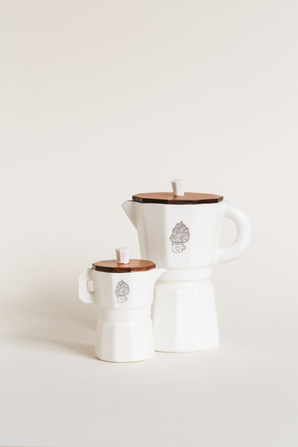 Mini cafetera de cerámica, artesanal, hecha a mano, jarrita de leche, café por un mundo mejor