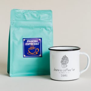 Pack Café molido Ipanema y taza de metal café por un mundo mejor