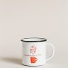 Taza de metal roja, a Coffee for Life, café para todos, café por un mundo mejor