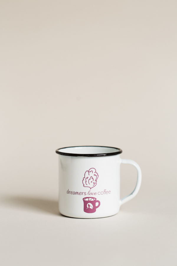 Taza de metal morada, a Coffee for her, café para todos, café por un mundo mejor