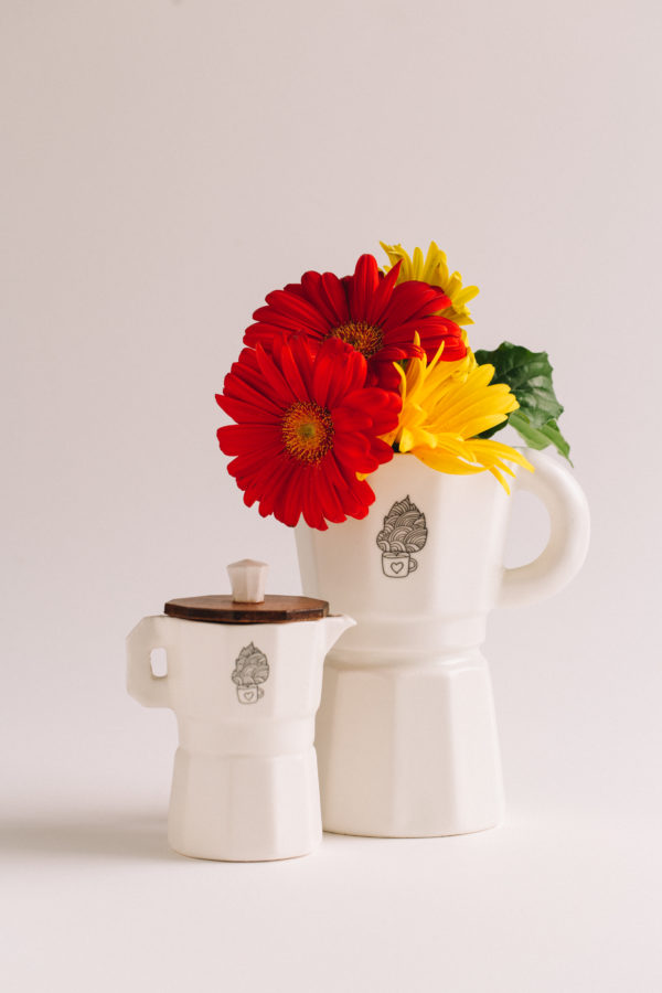 Mini cafetera de cerámica, artesanal, hecha a mano, jarrita de leche, café por un mundo mejor